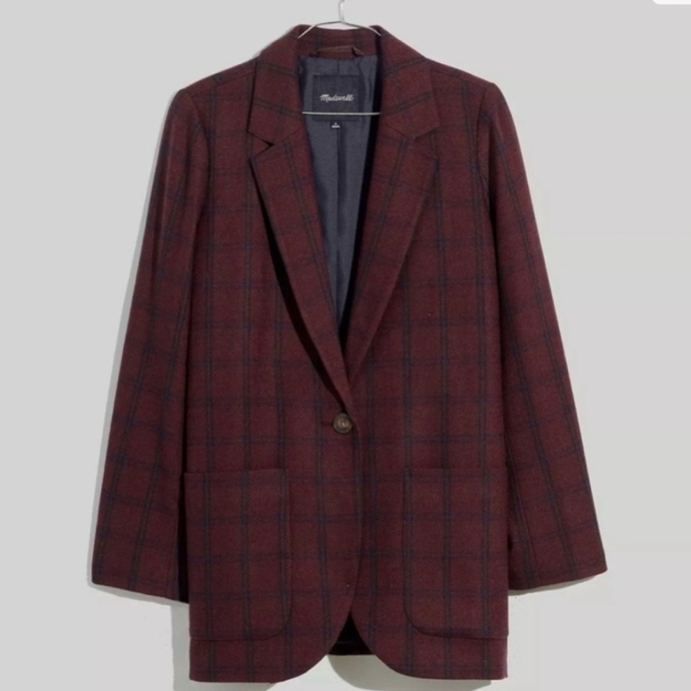 Madewell Larsen Blazer in Windowpane Burgundy